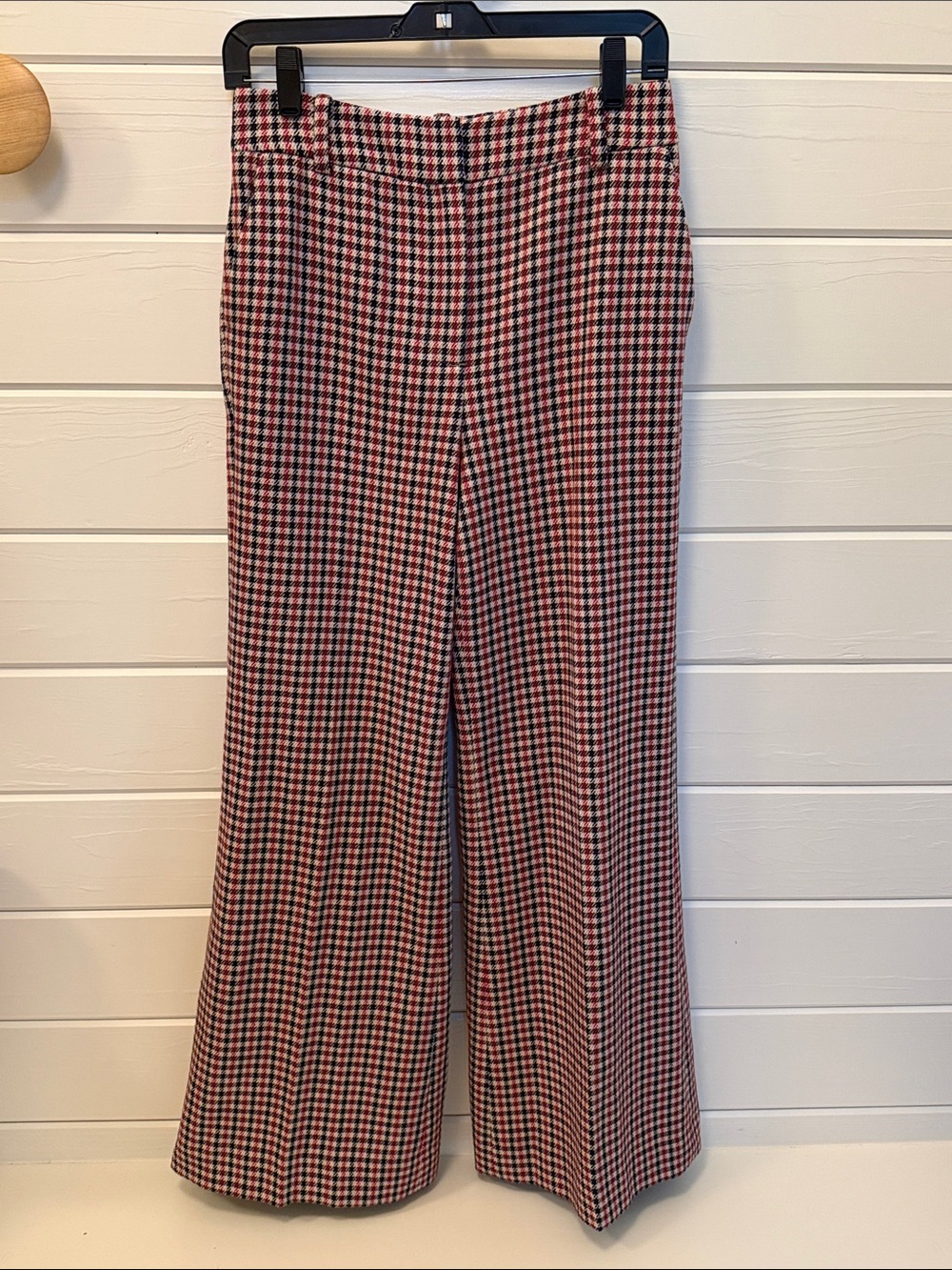 Boden Red and Black Houndstooth Wide-Leg Trousers